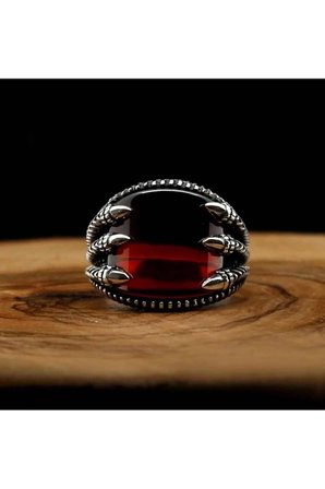 Garnet Zirkon Taşlı 925 Ayar Gümüş Yüzük