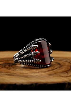 Garnet Zirkon Taşlı 925 Ayar Gümüş Yüzük