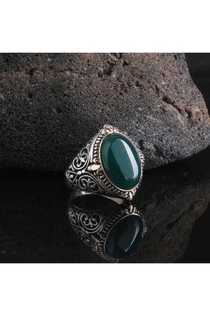 Akik taşlı 925 ayar gümüş erkek yüzük