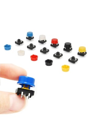 Kutulu 12x12mm 25 Adet Başlıklı Tact Buton Set 4 Pin 5 Renk Dokunmatik Anlık Basmalı Düğme