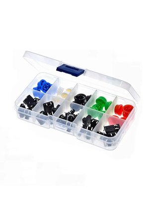 Kutulu 12x12mm 25 Adet Başlıklı Tact Buton Set 4 Pin 5 Renk Dokunmatik Anlık Basmalı Düğme