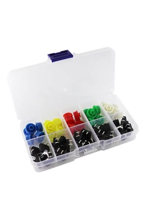 Kutulu 12x12mm 25 Adet Başlıklı Tact Buton Set 4 Pin 5 Renk Dokunmatik Anlık Basmalı Düğme