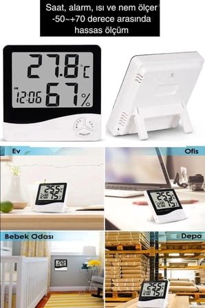 Dijital Termometre Higrometre Hava Istasyon Oda Iç Dış Mekan Sıcaklık Nem Ölçer Lcd Saat Alarm