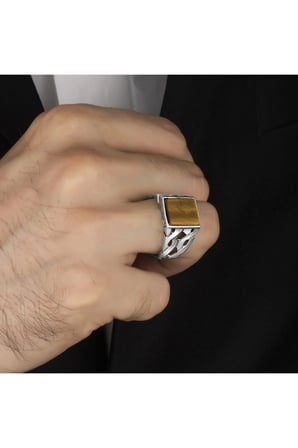 Kaplangözü Taşlı 925 Ayar Gümüş Erkek Yüzük