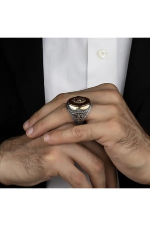 Kırmızı Akik Taşlı 925 Ayar Gümüş Erkek Yüzük