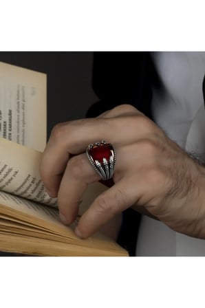 Garnet Zirkon Taşlı 925 Ayar Gümüş Yüzük