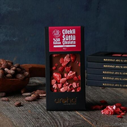 Avantajlı Fiyat-%50 Kakao, Cilekli Sütlü Çikolata. 80 Gr. X 6 Adet.