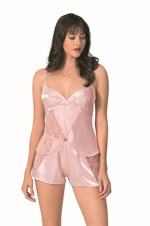 Ayessa Somon Saten Babydoll Şort Takımı