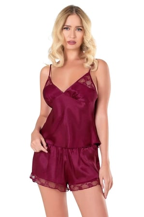 Ayessa Bordo Saten Babydoll Şort Takımı
