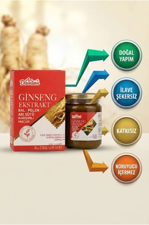 Premium Ginseng Ekstrakt Macunu | Ginseng, Arı Sütü, Bal ve Polen İçeren Özel Formül | 230 g