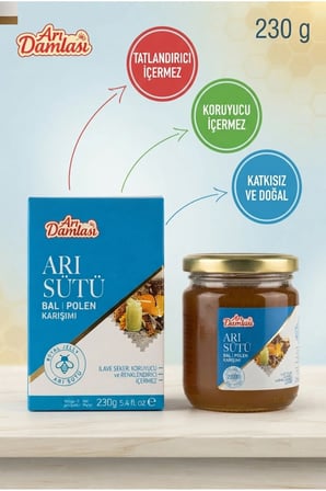 Premium Arı Sütü, Bal ve Polen Karışımı Yetişkin Dozu 230 g | Katkısız İçerik | Doğal Arı Ürünleri