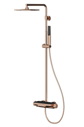 Perla Termostatik 3 Yönlü Duş Kolonu-Rose Gold /Siyah Cam
