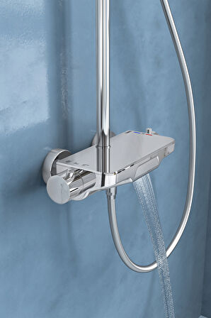 Perla Termostatik 3 Yönlü Duş Kolonu-Krom/Beyaz Cam