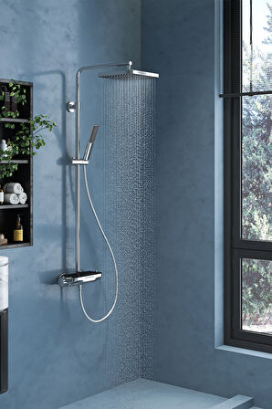 Perla Termostatik 3 Yönlü Duş Kolonu-Krom/Siyah Cam