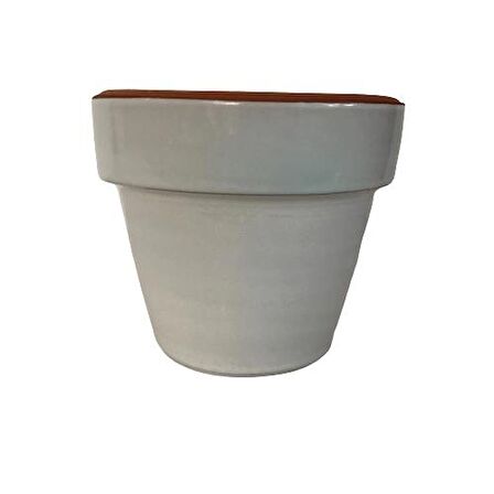 BEYAZ RENK SIRLI EL YAPIMI TOPRAK SAKSI MİNİ BOY (9*9 CM)