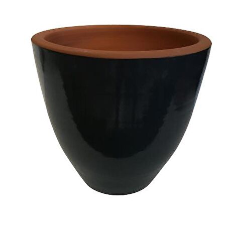 ANTRASİT RENK SIRLI , EL YAPIMI TOPRAK SAKSI (29*29 CM)