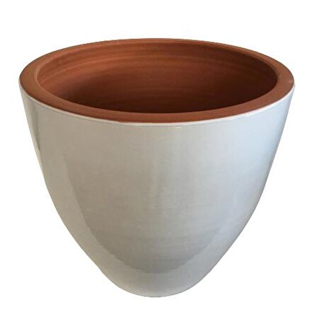 BEYAZ RENK SIRLI , EL YAPIMI TOPRAK SAKSI 36*38 CM)