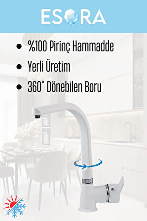Beyaz Balık Sırtı Krom Delta Eviye Bataryası Mutfak Bataryası Çift Su Girişli 2 Yıl Garantili