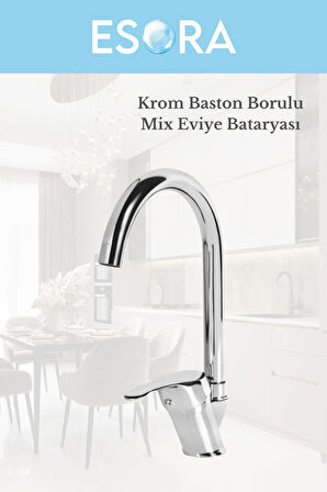 Baston Borulu Modern Krom Kaplama Çift Fonksiyonlu Mutfak Eviye Bataryası