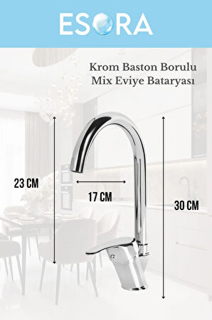 Baston Borulu Modern Krom Kaplama Çift Fonksiyonlu Mutfak Eviye Bataryası