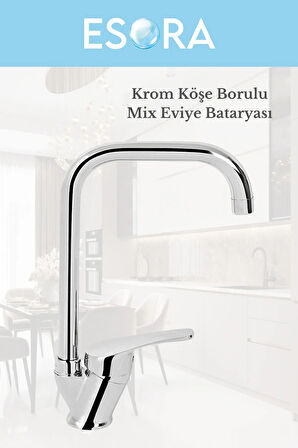 Köşe Borulu Modern Krom Kaplama Çift Fonksiyonlu Mutfak Eviye Bataryası