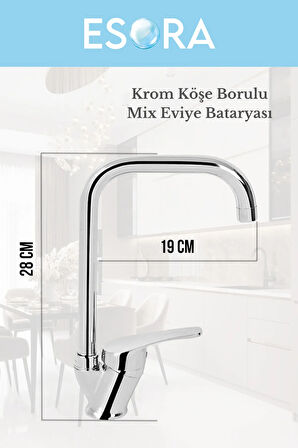 Köşe Borulu Modern Krom Kaplama Çift Fonksiyonlu Mutfak Eviye Bataryası