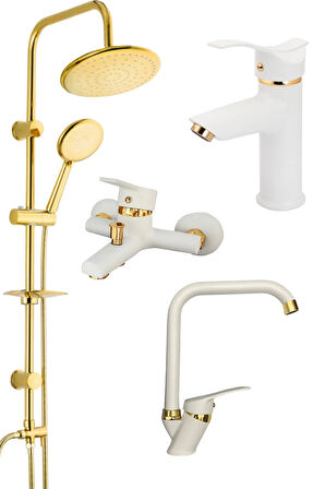 Gold Beyaz Detay Robot Eviye Lavabo Banyo Bataryası