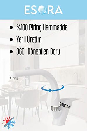 Beyaz Balık Sırtı Mix Lavabo Bataryası Çift Su Grişli Çeşme Banyo Musluğu Çeşmesi 2 Yıl Garantili