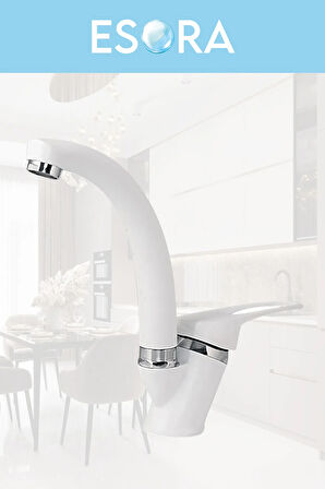 Beyaz Krom Mix Lavabo Bataryası Çift Su Grişli Çeşme Banyo Musluğu Mutfak Çeşmesi 2 Yıl Garantili