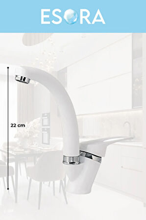 Beyaz Krom Mix Lavabo Bataryası Çift Su Grişli Çeşme Banyo Musluğu Mutfak Çeşmesi 2 Yıl Garantili