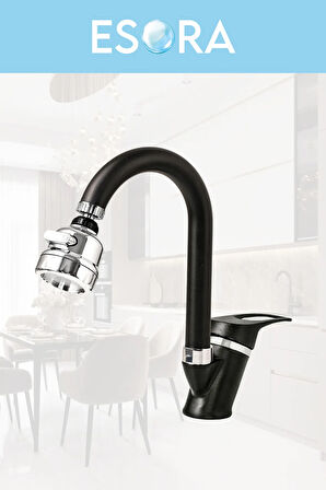 Siyah Krom Baston Lavabo Bataryası Filtreli Oynar Başlıklı Banyo Musluğu Çeşmesi Çift Su Girişli