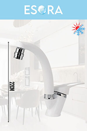 Beyaz Krom Mix Oynar Başlıklı Lavabo Bataryası Çift Su Grişli Çeşme Banyo Musluğu Mutfak Çeşmesi