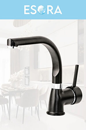 Siyah Krom Balık Sırtı Lavabo Bataryası Banyo Çeşmesi Çift Su Girişli Lavabo Musluğu 2 Yıl Garantili