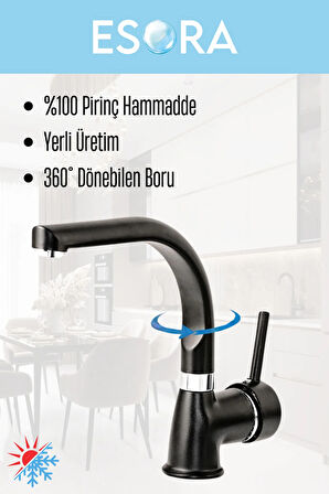Siyah Krom Balık Sırtı Lavabo Bataryası Banyo Çeşmesi Çift Su Girişli Lavabo Musluğu 2 Yıl Garantili