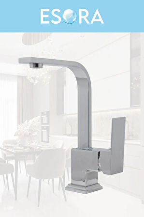 Krom Kare Kuğu Lavabo Bataryası 360° Döner Borulu