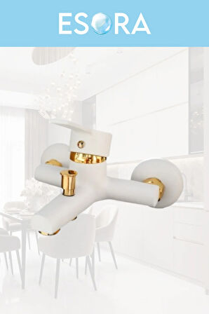 Beyaz Gold Banyo Duş Bataryası Çift Su Girişli Yerli Üretim