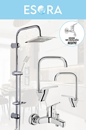 Dubai Robot Duş Sistemi, Köşe Lavabo & Mutfak ve Banyo Bataryası 4'lü Set ( WC Musluğu Hediyeli)