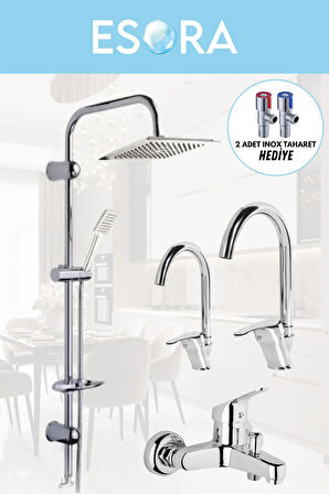 Dubai Robot Duş Sistemi, Baston Lavabo & Mutfak ve Banyo Bataryası Set (2 Adet Taharet Hediye)