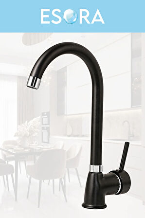 Siyah Robot Duş Seti Baston Borulu Eviye, Mix Lavabo ve Banyo Bataryası 4lü Set