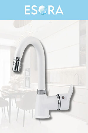 Krom Siyah Tepe Yağmurlama, Beyaz Delta Banyo-mutfak-lavabo Bataryası Musluğu Çeşmesi 4'lü Set