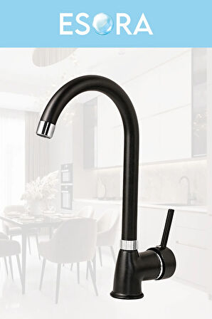 Siyah Krom Baston Borulu Eviye Mutfak , Lavabo , Banyo Bataryası 3'lü Set