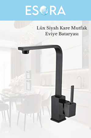 Dubai Krom Robot Duş Seti , Siyah Lüx Kare Eviye , Sabit Lavabo , Banyo Bataryası 4’lü Set