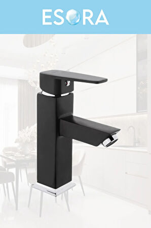 Dubai Krom Robot Duş Seti , Siyah Lüx Kare Eviye , Sabit Lavabo , Banyo Bataryası 4’lü Set