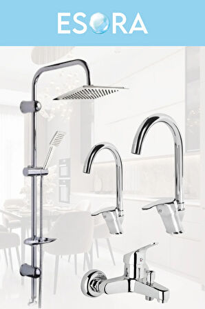 Dubai Krom Robot Duş Seti , Baston Eviye , Lavabo , Banyo Bataryası 4’lü Set