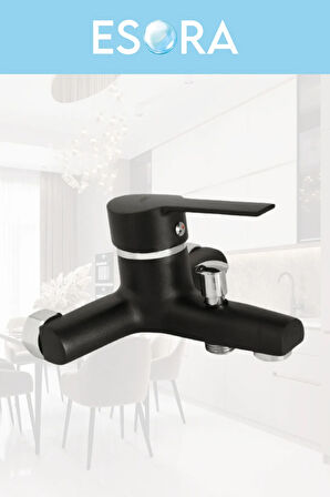 Siyah Robot Tepe Yağmurlama Delta Banyo-Lavobo Musluğu Çeşmesi 3'lü Set