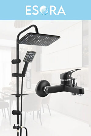 Siyah Robot Tepe Yağmurlama Banyo- Musluğu Çeşmesi 2'li Set