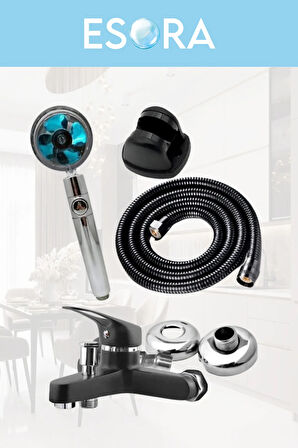 SİYAH BANYO BATARYASI DUŞ BAŞLIĞI HORTUMU VE MAFSALI SET