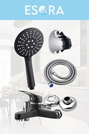SİYAH BANYO BATARYASI DUŞ BAŞLIĞI HORTUMU VE MAFSALI SET