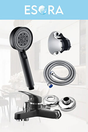 SİYAH BANYO BATARYASI DUŞ BAŞLIĞI HORTUMU VE MAFSALI SET