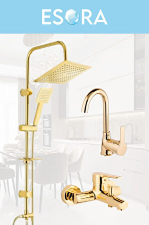 Gold Kare Robot Duş Seti , Lavabo , Banyo Bataryası 3’lü Set